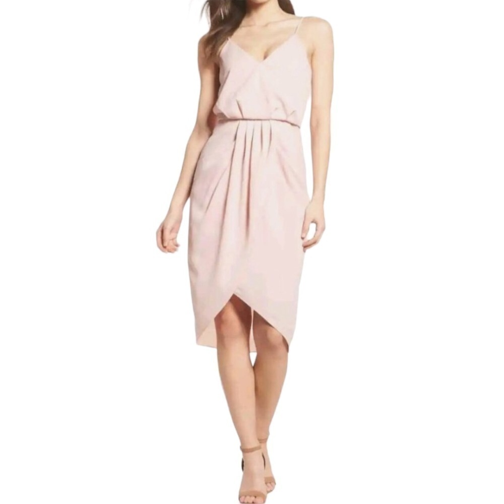 Chelsea28 NWT Faux Wrap Blush Pink Tulip Hem Midi Cocktail Dress 6